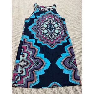 Aryeh Halter Dress Womens Medium Navy Geometric Mandala Nylon Stretch Casual
